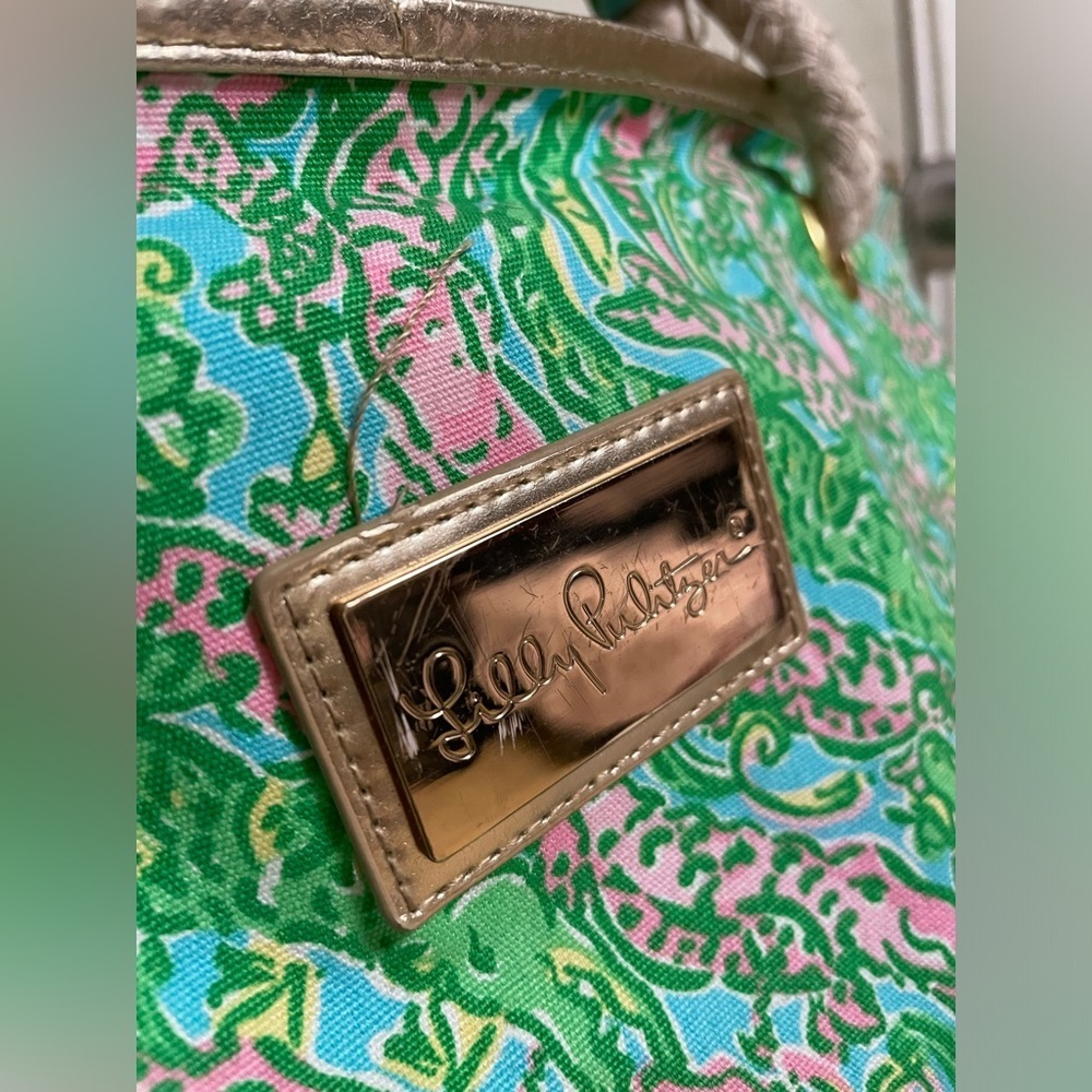Lilly Pulitzer Green and Pink Tote Bag - Picture 4 of 13